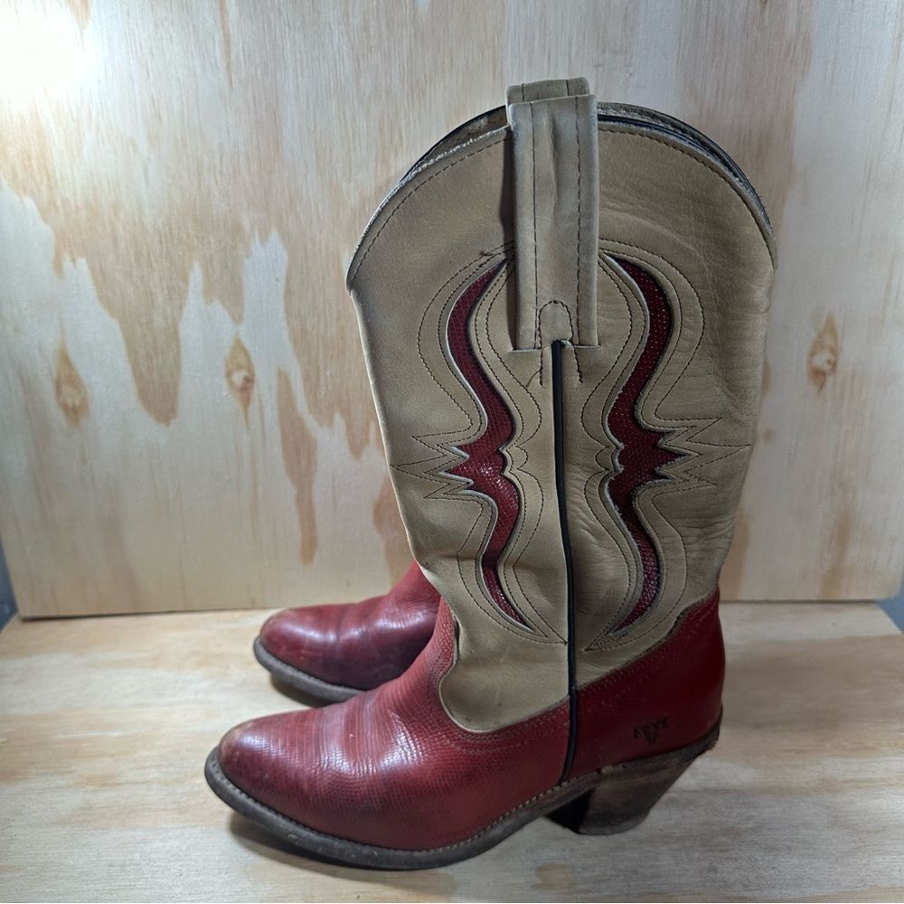 Vintage Frye  Red and Tan Western Cowboy Boots Women’s Size 6.5 AA
